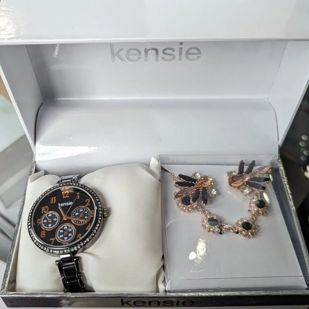 KENSIE Watch and Jewelry Gift Set - Great for Christmas! Rose Gold / Onyx - Picture 1 of 2
